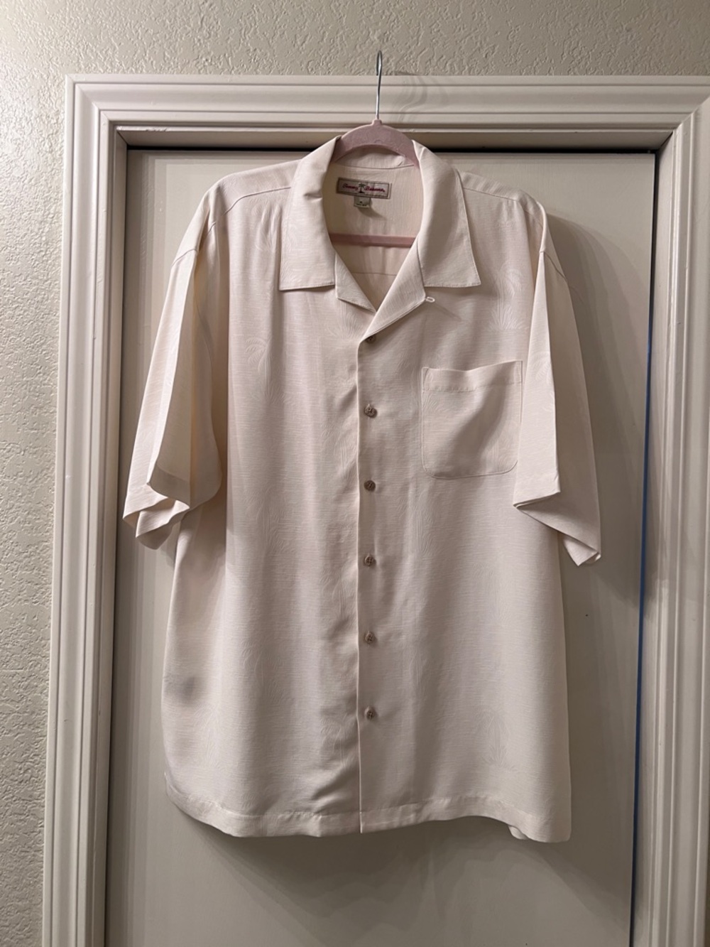 Men’s Tommy Bahama Ivory Silk Button Down Short Sleeve Shirt Size XL